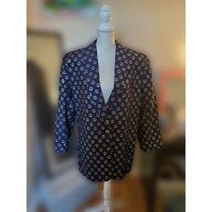 Vintage Saks Fifth Avenue Navy Blazer with Anchor Print Women's 14